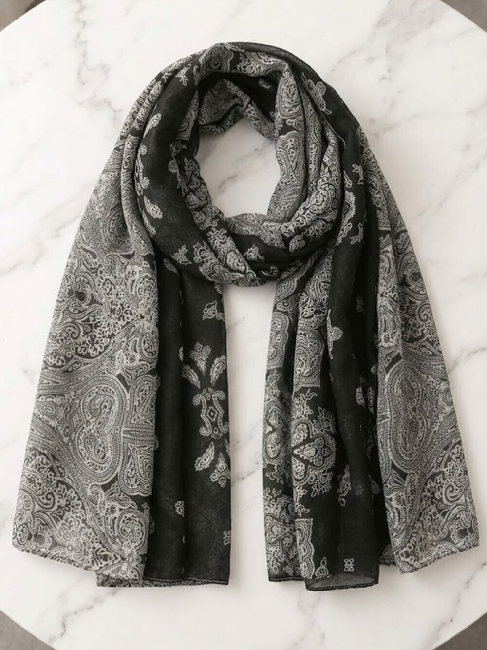 Ladies Black Floral Filigree Scarf